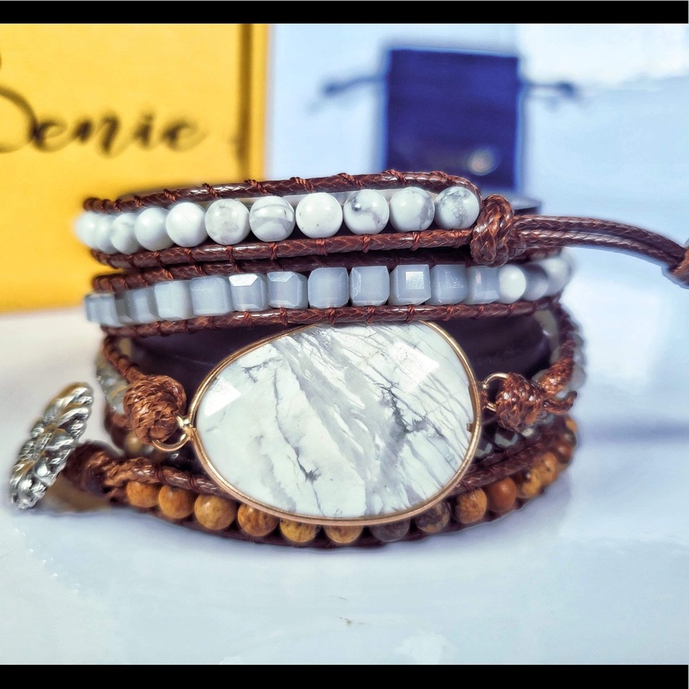 White Howlite 5 Strands Wrap Around Bracelet
